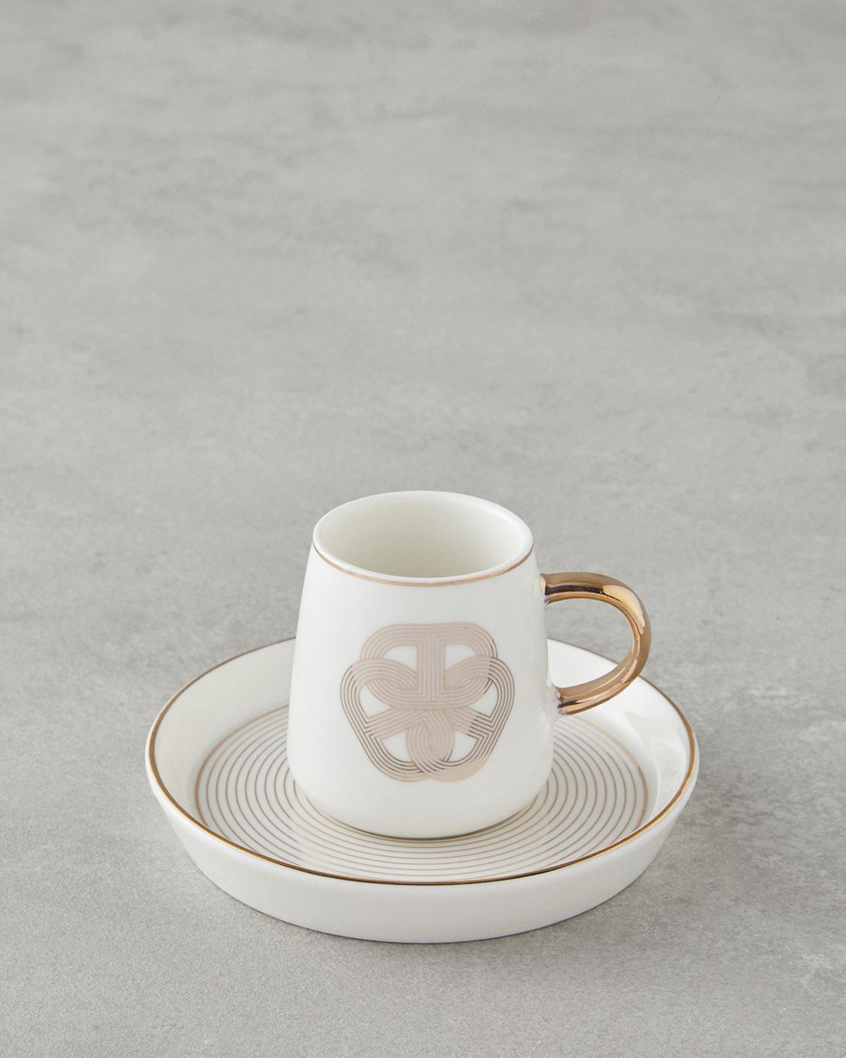 Ensemble de 4 tasses à café turc en porcelaine professionnelle avec accent doré 90 ml