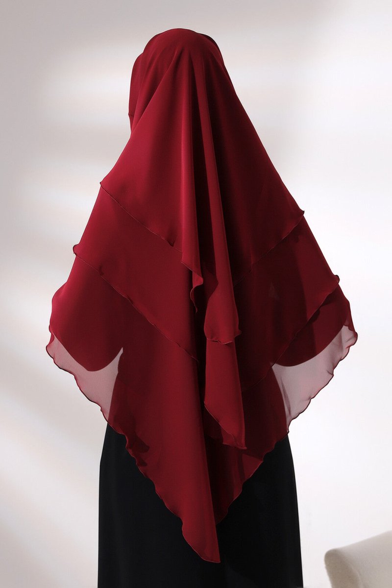 Claret Red Three Layer Veiled Short Chiffon Hijab Souffle Scarf - TryAladdin