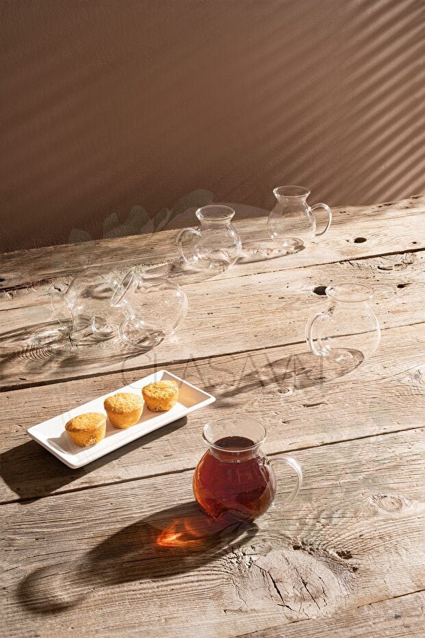 Clasavm Premium Borosilicate Handled Turkish Tea Glass Set - 6 Piece - TryAladdin