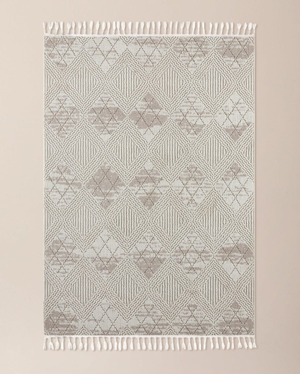 Clavier Fringed Area Rug - Ivory White - TryAladdin
