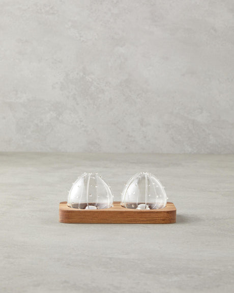 Professional Borosilicate Acacia Salt Pepper Shaker Set   Clear 2 Piece