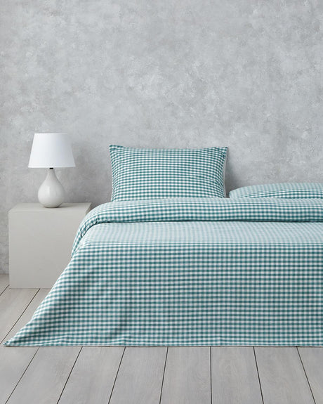 Premium-Clouded-Grid-Yarn-Dyed-Double-Duvet-Cover-Set-200x220cm-Dark-Green