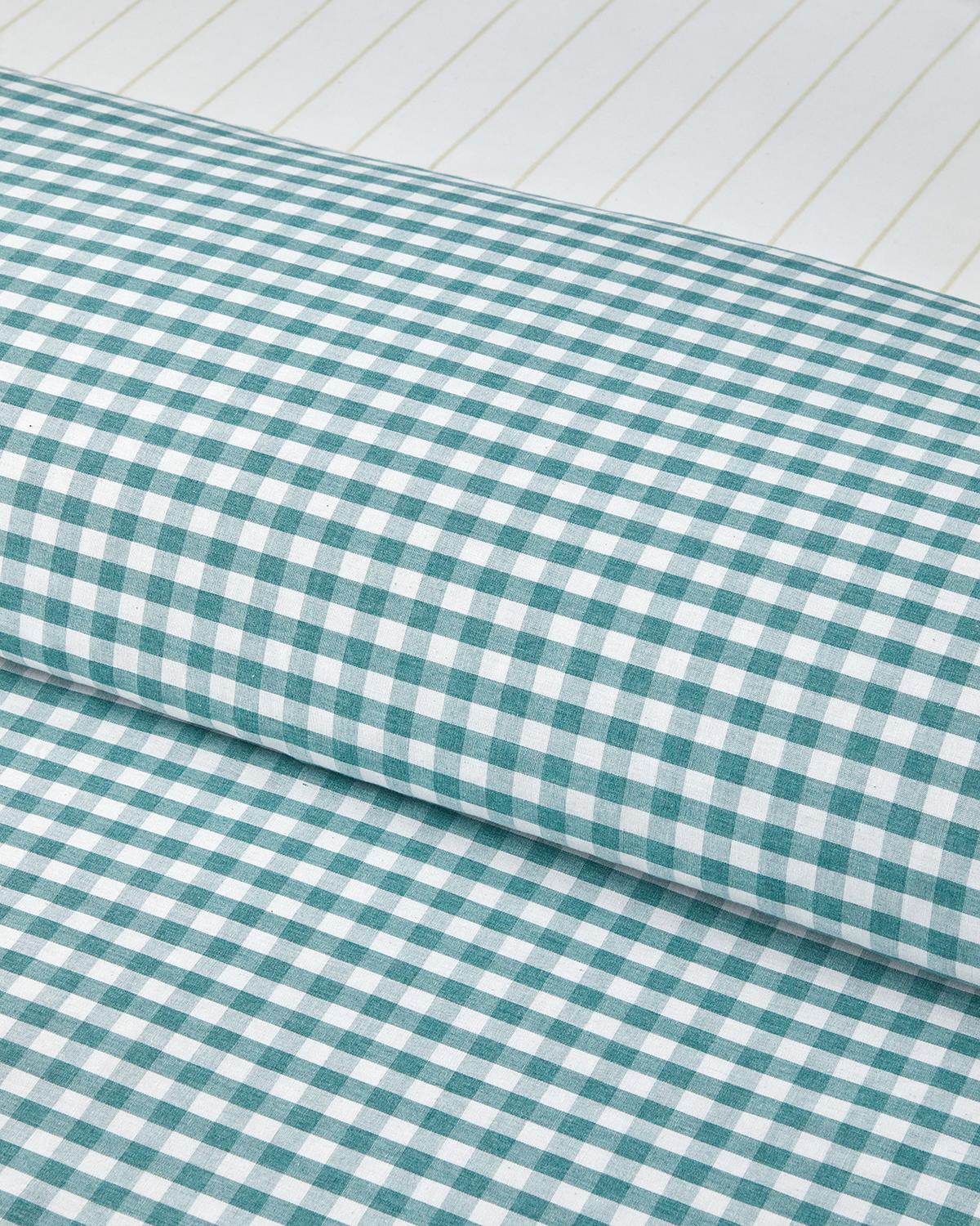 طقم غطاء لحاف مزدوج فاخر بنقشة مربعات ضبابية ومصبوغ بالخيط مقاس 200x220cm أخضر غامق