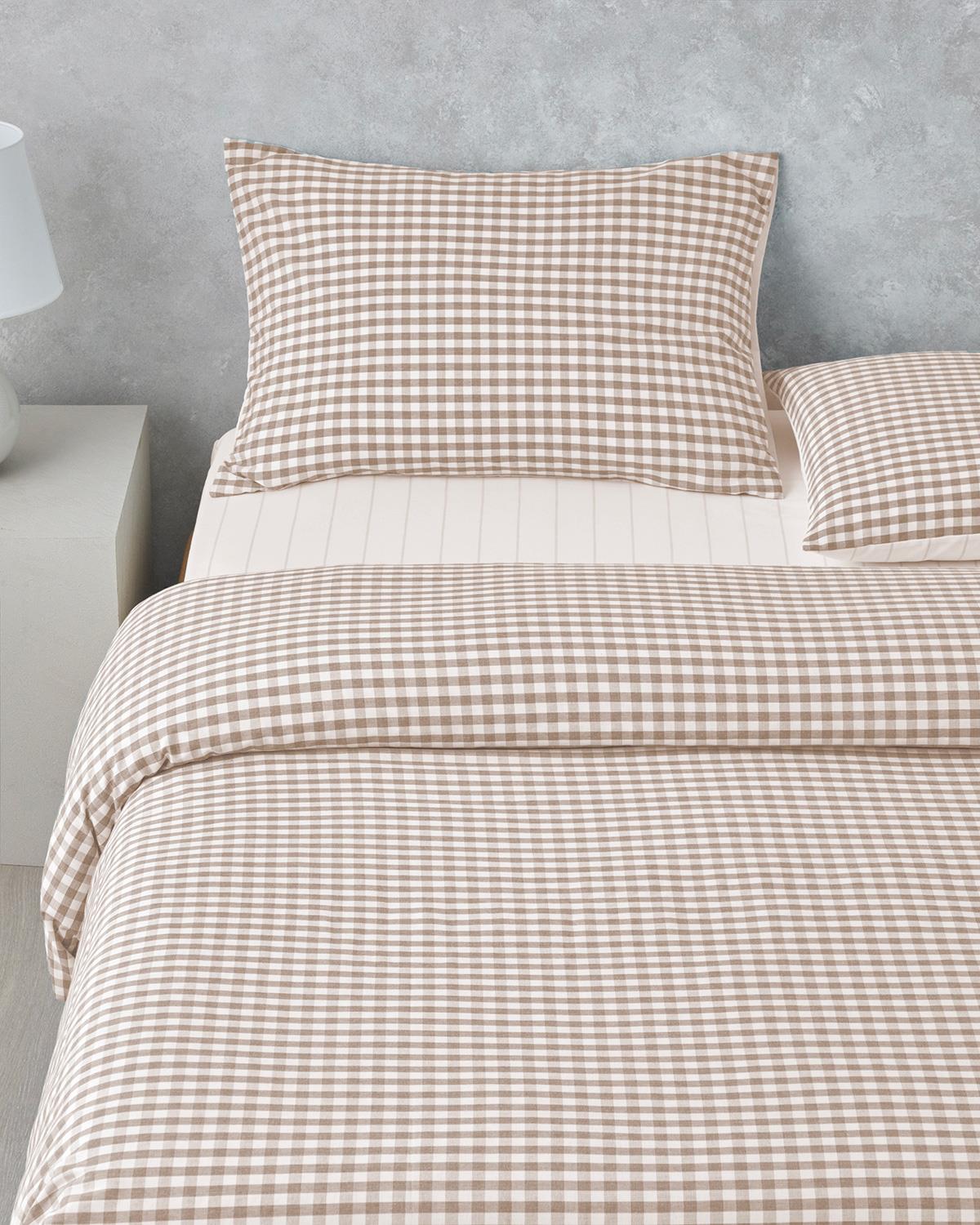 طقم غطاء لحاف مفرد فاخر مصبوغ بالخيط بنقشة مربعات ضبابية - رملي