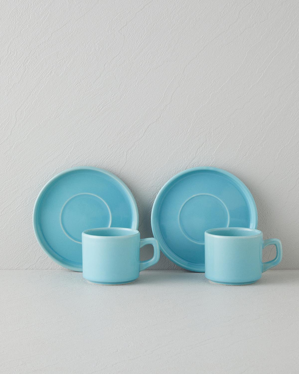 Premium Ceramic Light Blue Tea Cup Set 4 Piece 184ml