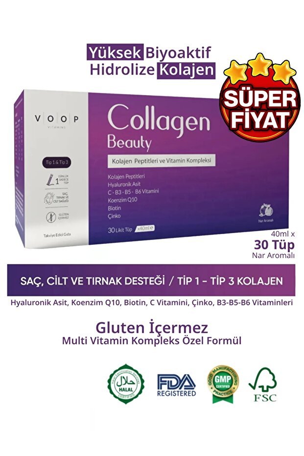 Collagen Beauty - High Bioactive Hydrolyzed Type 1 & 3, 30 Tubes - TryAladdin