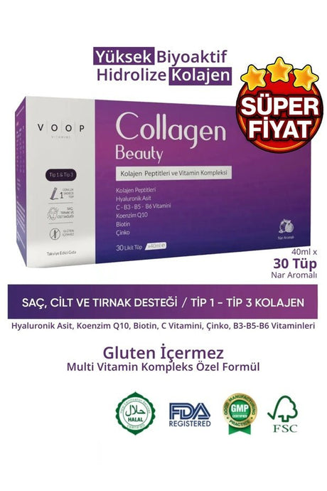 Collagen Beauty - High Bioactive Hydrolyzed Type 1 & 3, 30 Tubes - TryAladdin