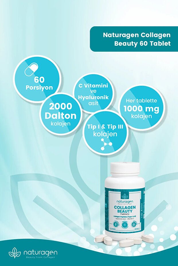 Collagen Beauty Tablets - Type 1 & 3 with Vitamin C, 60 Tablets - TryAladdin