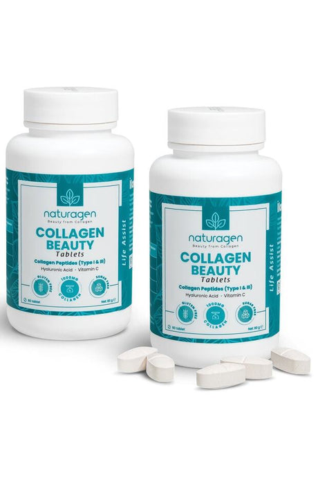 Collagen Beauty Tablets - Type I & III, Hyaluronic Acid & Vitamin C (2x60) - TryAladdin