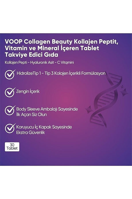 Collagen Beauty Type 1 & 3 - Hyaluronic Acid, Biotin & Zinc - 30 Tablets - TryAladdin