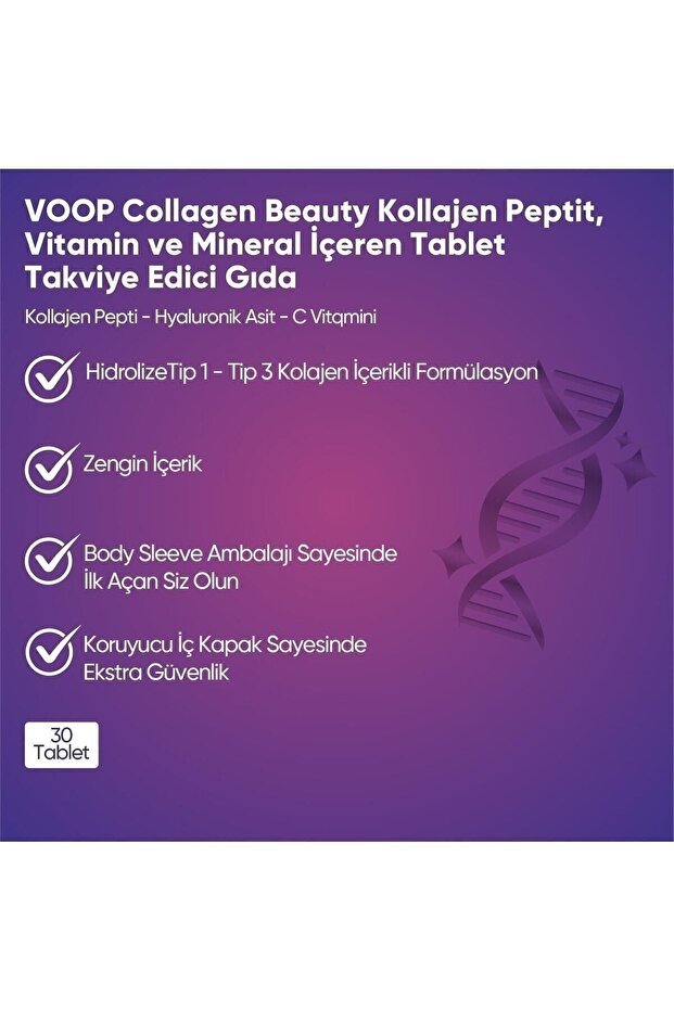 Collagen Beauty Type 1 & 3 - Hyaluronic Acid, Biotin & Zinc - 30 Tablets - TryAladdin