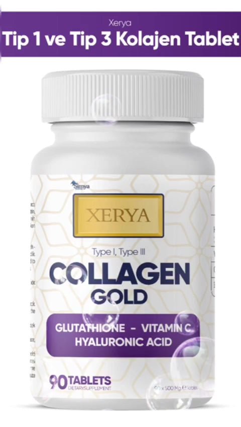 Collagen Gold - Type 1 & 3, Glutathione, HA, Vit C - 90 Tablets Collagen Gold - Type 1 & 3, Glutathione, HA, Vit C - 90 Tablets