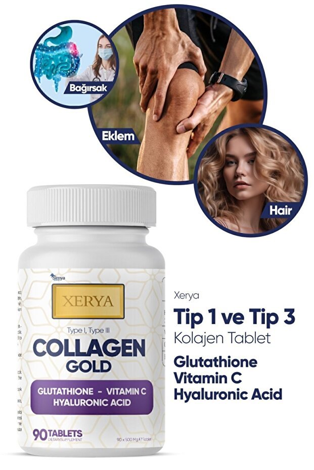 Collagen Gold - Type 1 & 3, Glutathione, HA, Vit C - 90 Tablets - TryAladdin