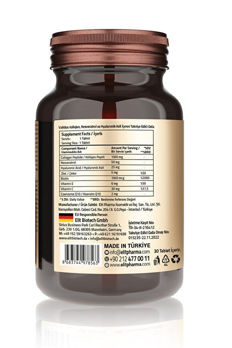 Collagen, Hyaluronic Acid & Resveratrol Beauty Supplement - 30 Tablets - TryAladdin