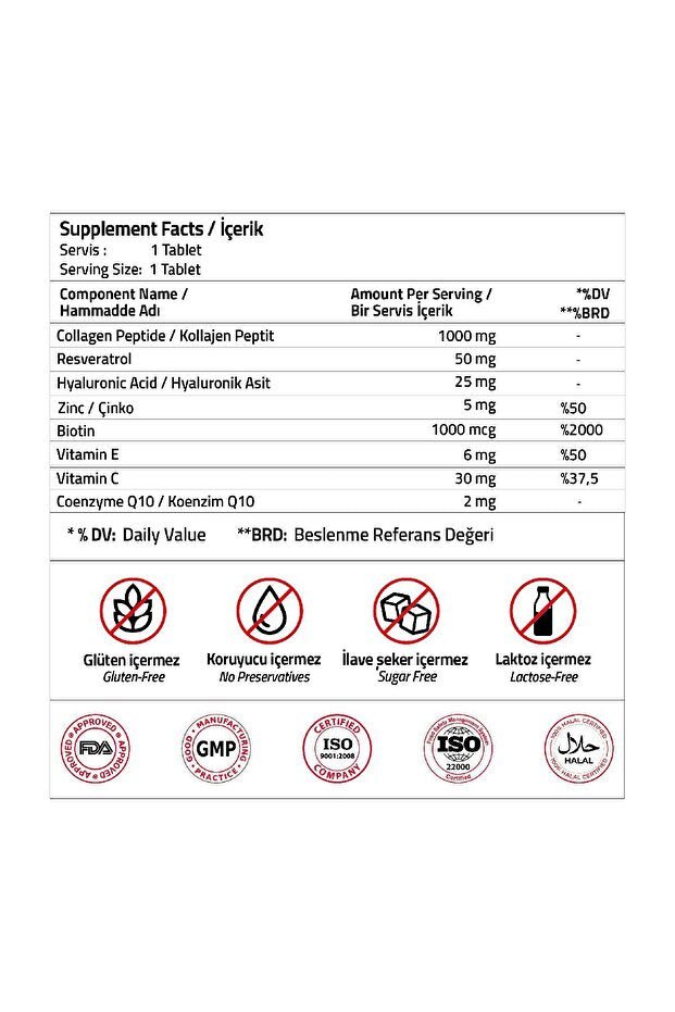 Collagen, Hyaluronic Acid & Resveratrol Beauty Supplement - 30 Tablets - TryAladdin