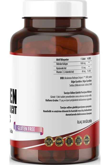 Collagen, Hyaluronic Acid & Vitamin C Supplement - 90 Gluten - Free Tablets - TryAladdin