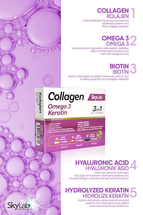 Collagen Omega 3 Keratin - 21 Day 3 - in - 1 Support - TryAladdin