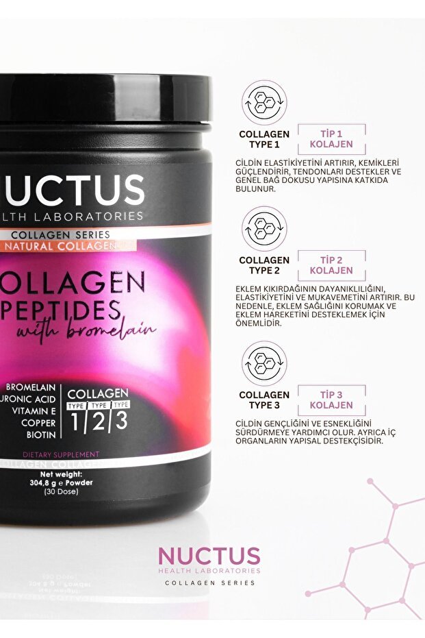 Collagen Peptides with Bromelain - Type 1/2/3, 304.8g Powder - TryAladdin