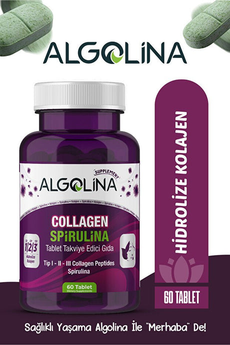 Collagen + Spirulina Tablets - Type I - II - III, 60 Count - TryAladdin