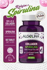 Collagen + Spirulina Tablets - Type I, II, III - 60 Tablets x 3 Pack - TryAladdin