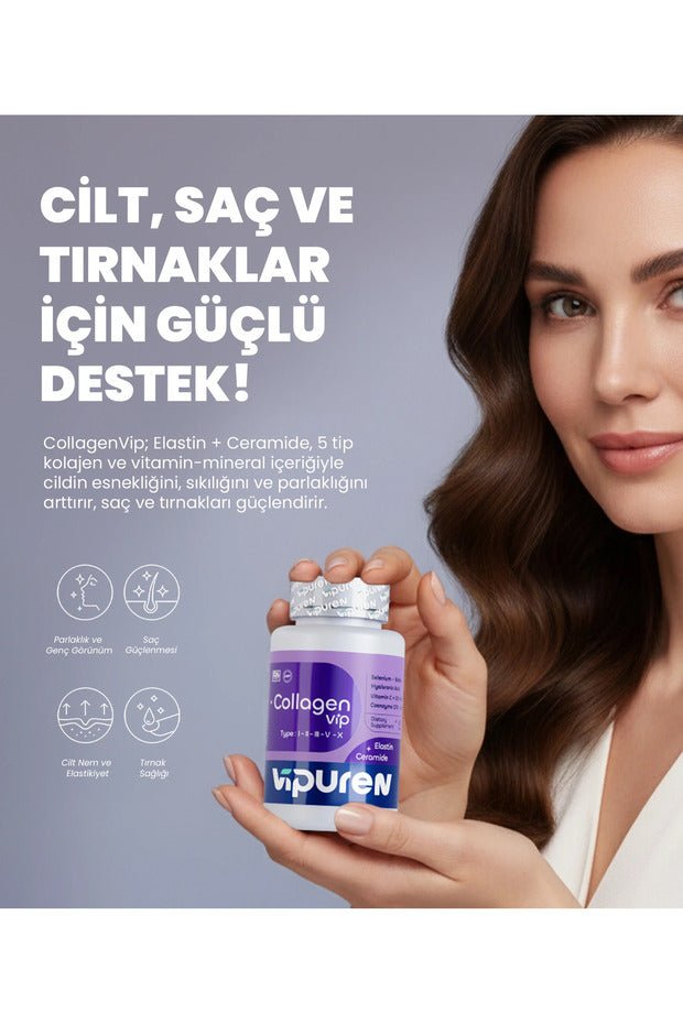 Collagen VIP - 5 Types Collagen, Elastin & Ceramide - 60 Tablets - TryAladdin