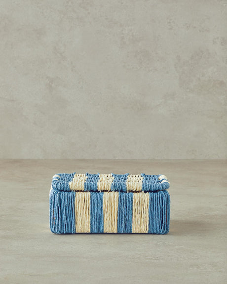 Handcrafted Decorative Paper Rope Storage Box Navy Stripe