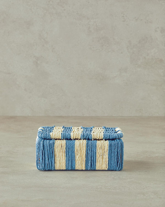 Handcrafted Decorative Paper Rope Storage Box Navy Stripe