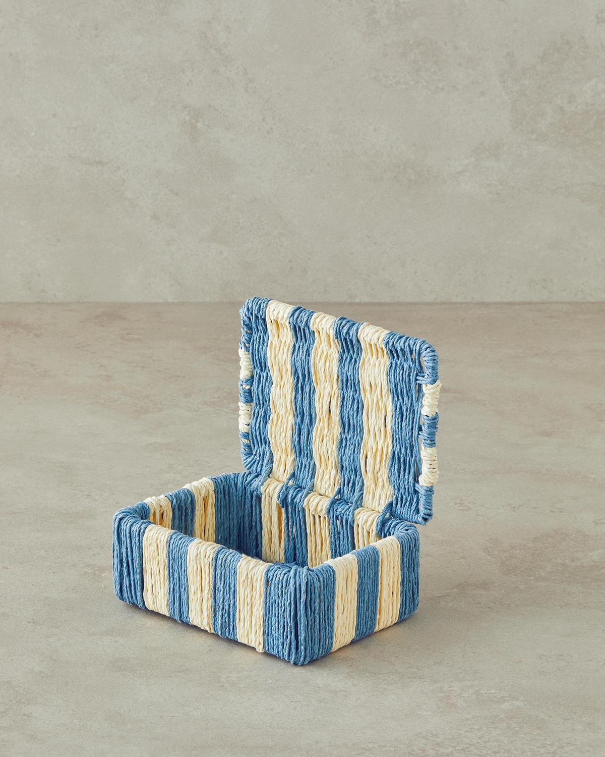 Handcrafted Decorative Paper Rope Storage Box Navy Stripe