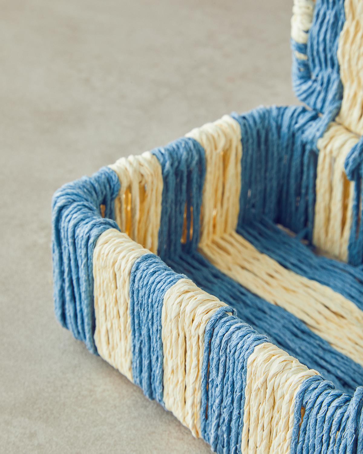 Handcrafted Decorative Paper Rope Storage Box Navy Stripe