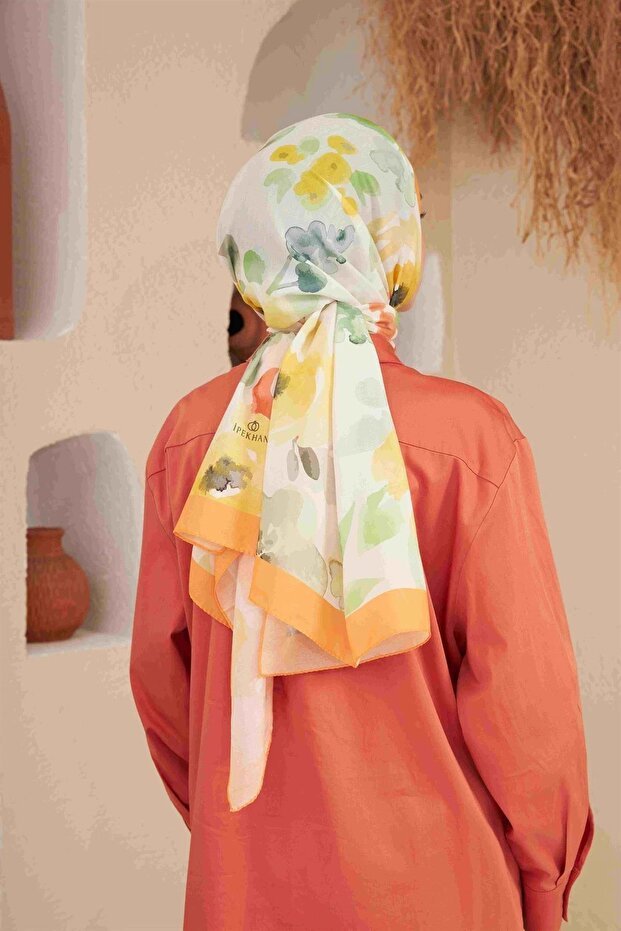 Comfort Floral Cotton Shawl - Soft & Lightweight, Orange - TryAladdin