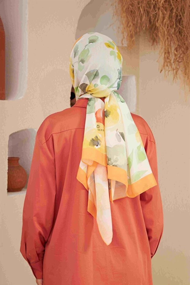 Comfort Floral Cotton Shawl - Soft & Lightweight, Orange - TryAladdin