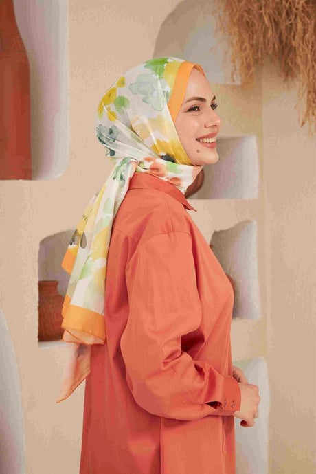 Comfort Floral Cotton Shawl - Soft & Lightweight, Orange - TryAladdin