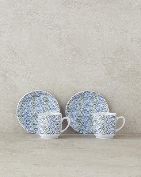 Professional Porcelain Coffee Cup Set 4 Piece Blue Green