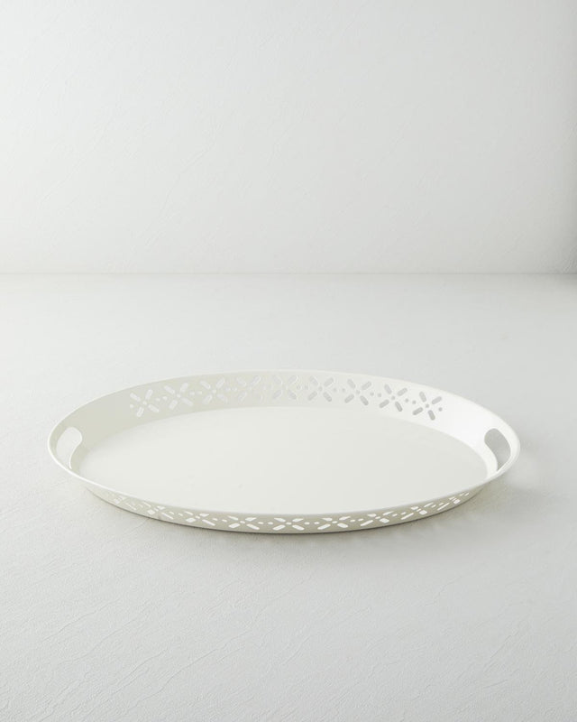 Professional Cream Metal Rectangular Serving Tray - 52x39 cm