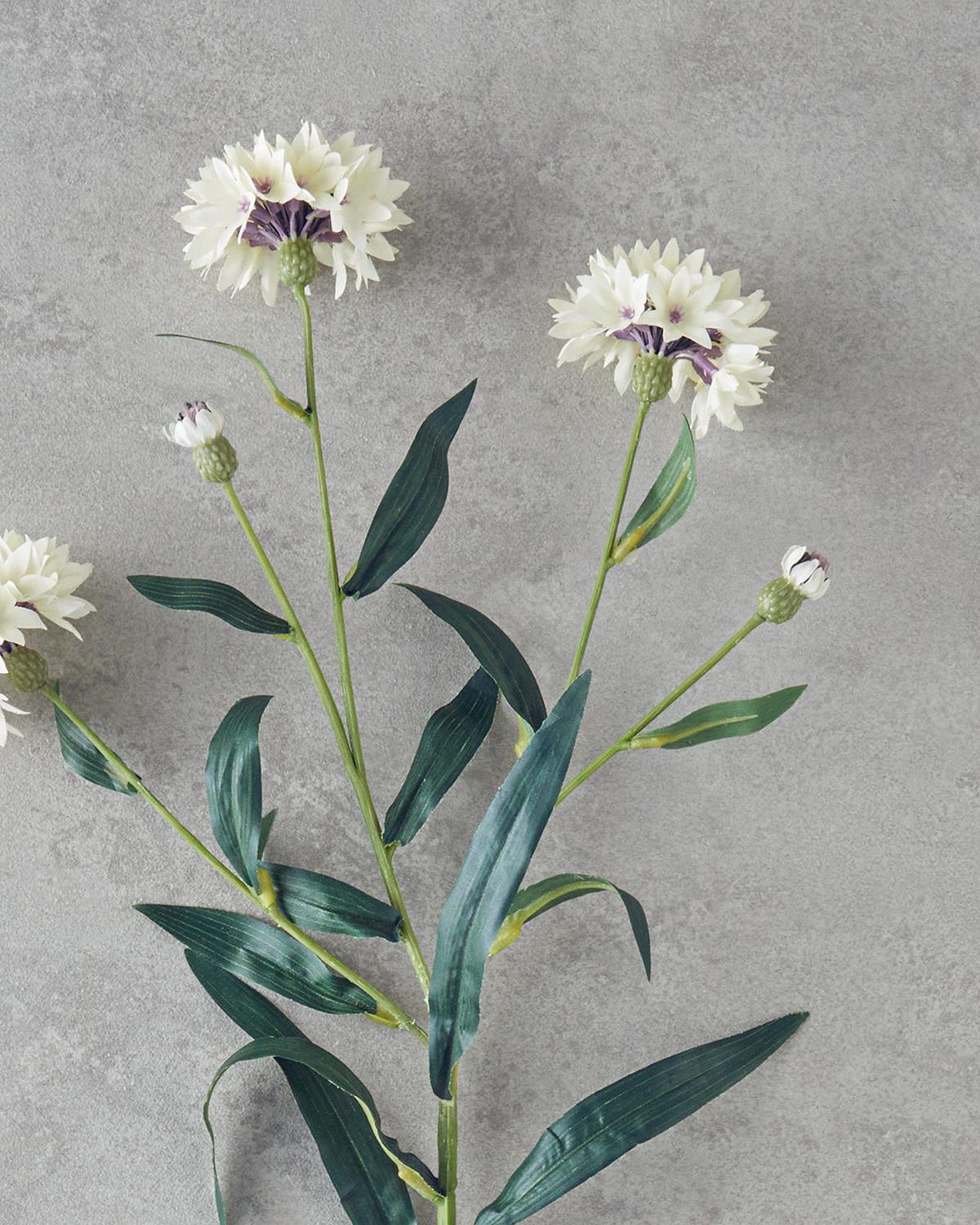 Premium Lifelike White Cornflower Artificial Flower Stem 64cm