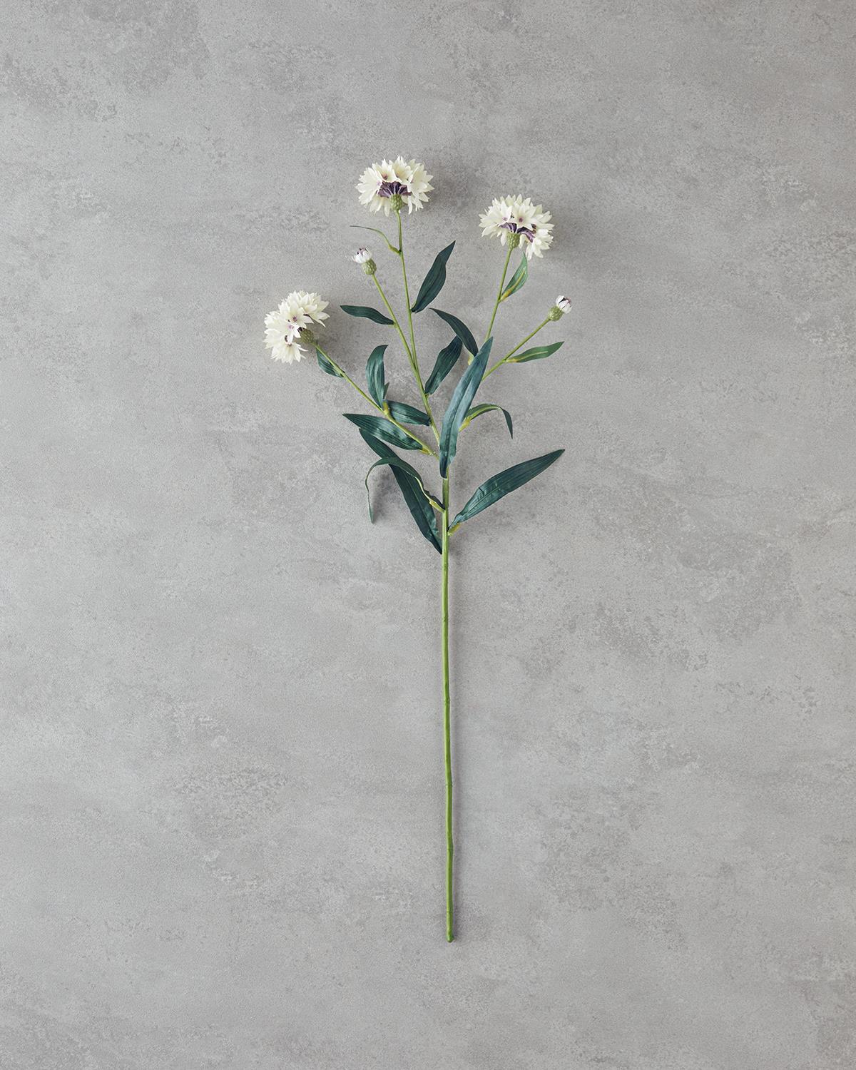 Premium Lifelike White Cornflower Artificial Flower Stem 64cm