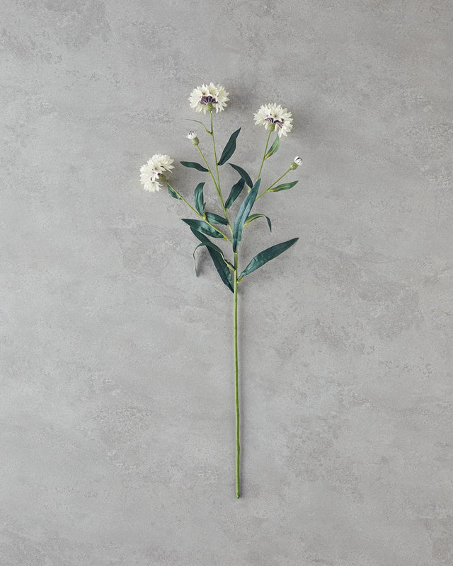 Premium Lifelike White Cornflower Artificial Flower Stem 64cm