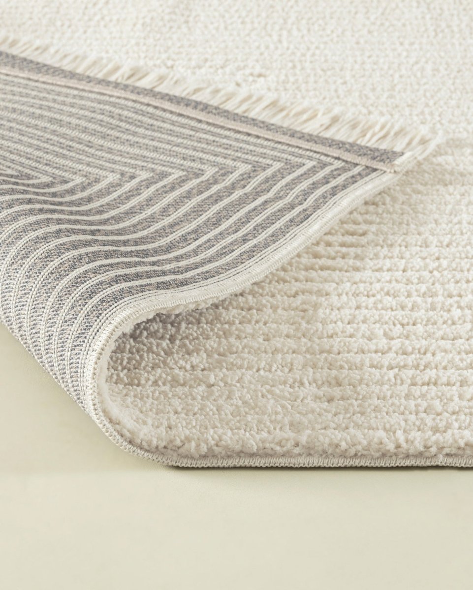 Cream Fringed Area Rug - Soft Living Room & Bedroom Floor Carpet - TryAladdin