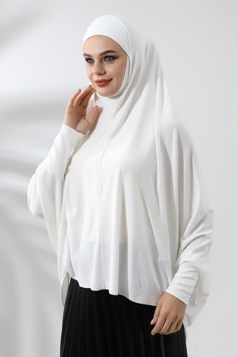 Cream Ready to Wear Practical Hijab Sleeveed Combed Cotton Souffle Scarf Hijab - TryAladdin