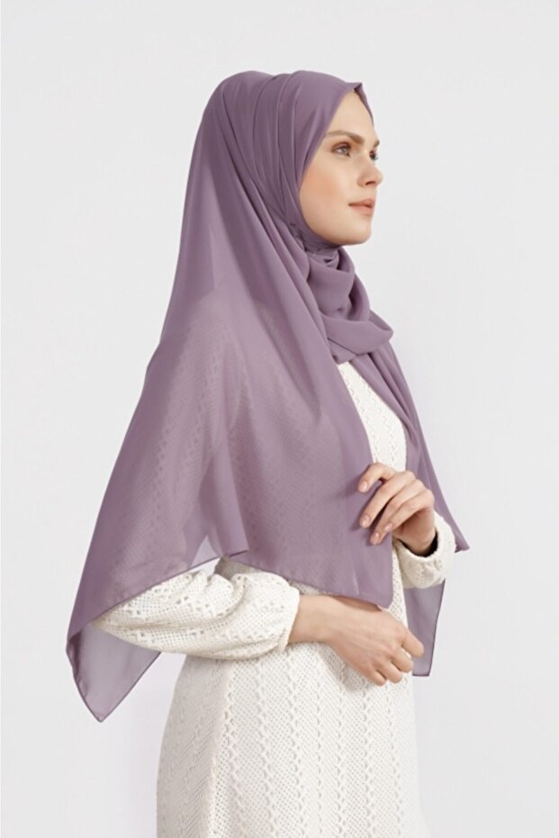 Crepe Chiffon Shawl - Dark Lilac, Lightweight & Elegant - TryAladdin