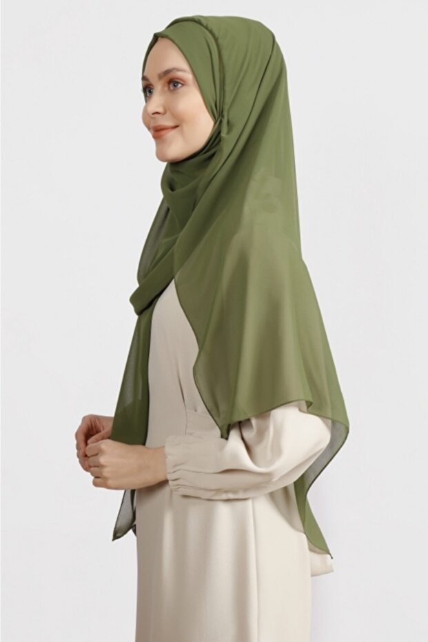 Crepe Chiffon Shawl - Henna Green, Light & Elegant - TryAladdin