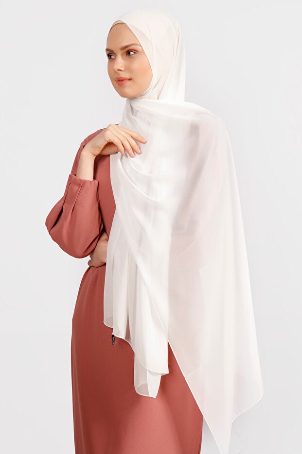 Crepe Chiffon Shawl - Light & Elegant Off - White - TryAladdin