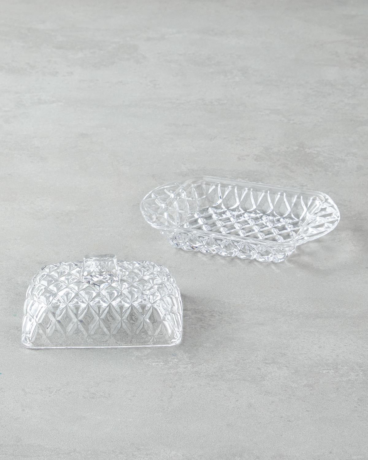 Professionel smørskål i klart glas – elegant serveringstilbehør