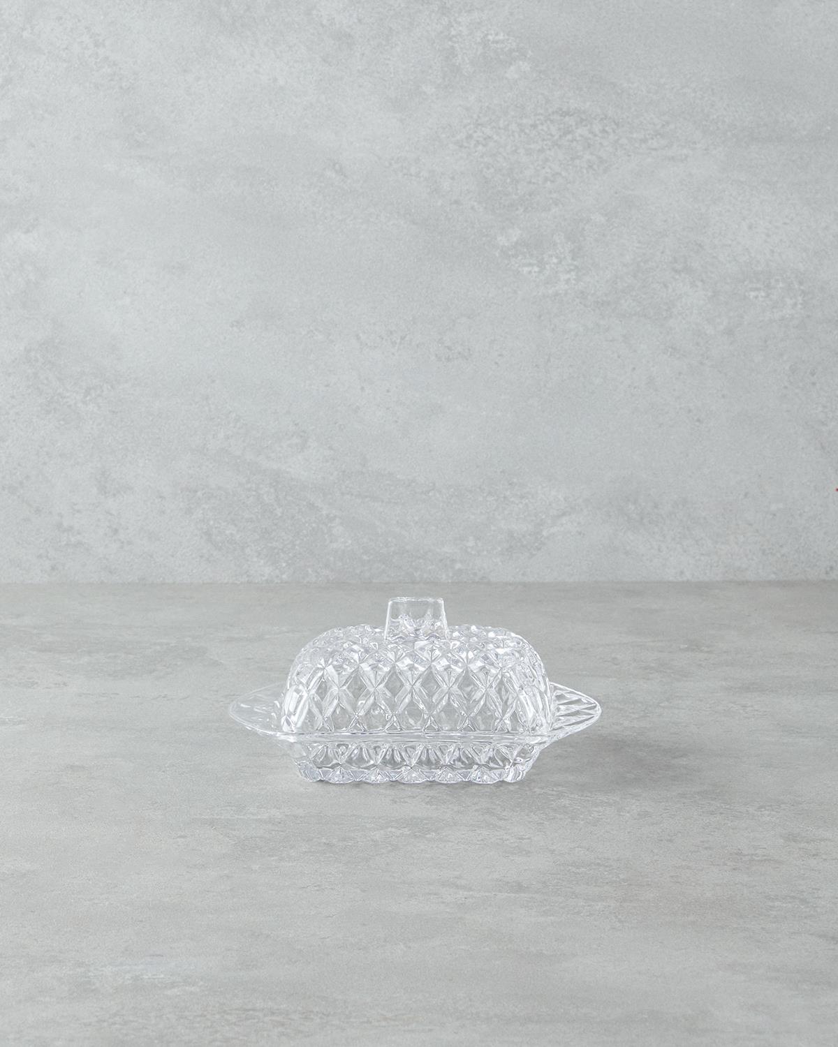 Professionel smørskål i klart glas – elegant serveringstilbehør