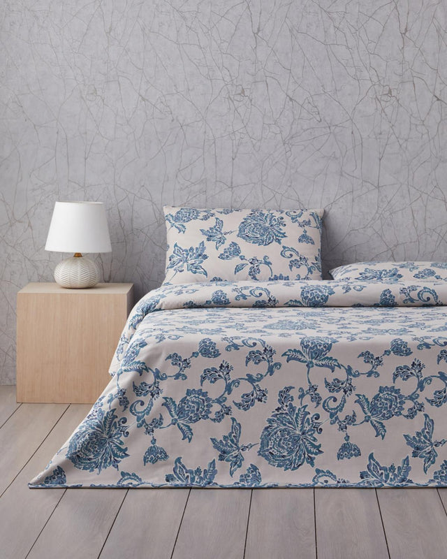 Premium Cotton Double Duvet Cover Set - Blue Beige