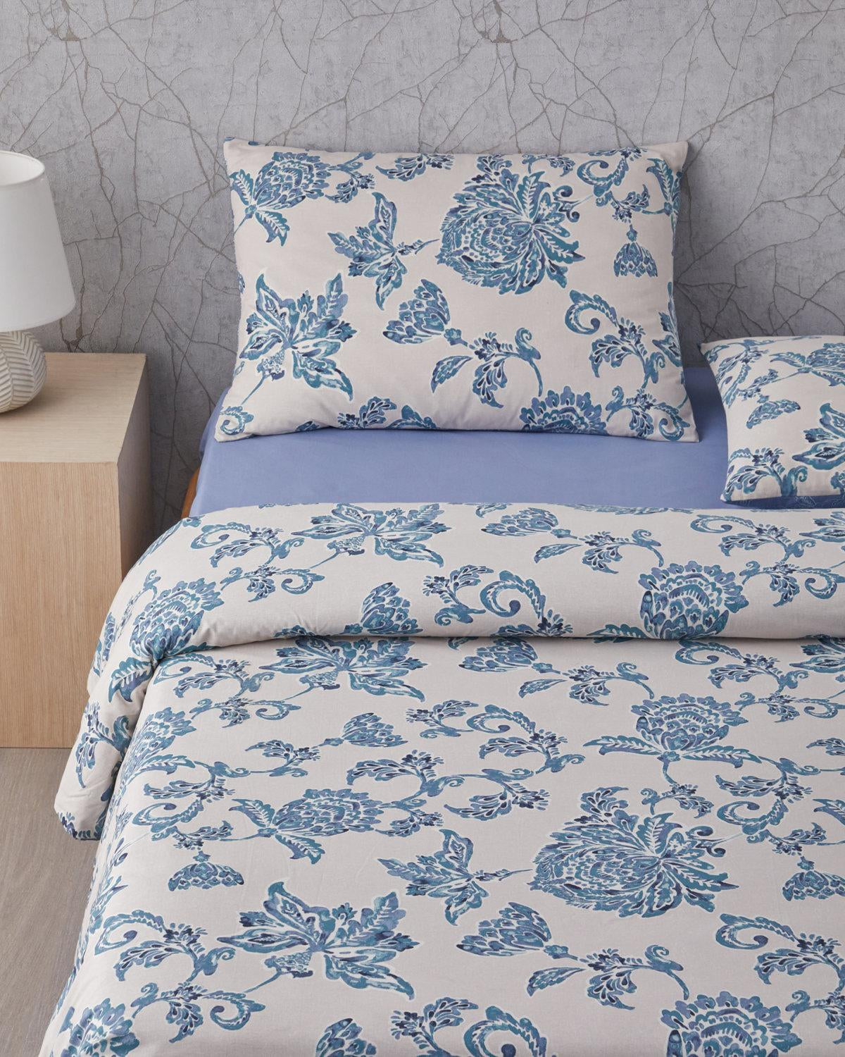 Premium Cotton Double Duvet Cover Set   Blue Beige