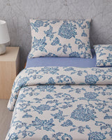 Premium Cotton Double Duvet Cover Set   Blue Beige