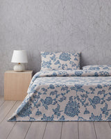 Premium Cotton Double Duvet Cover Set   Blue Beige