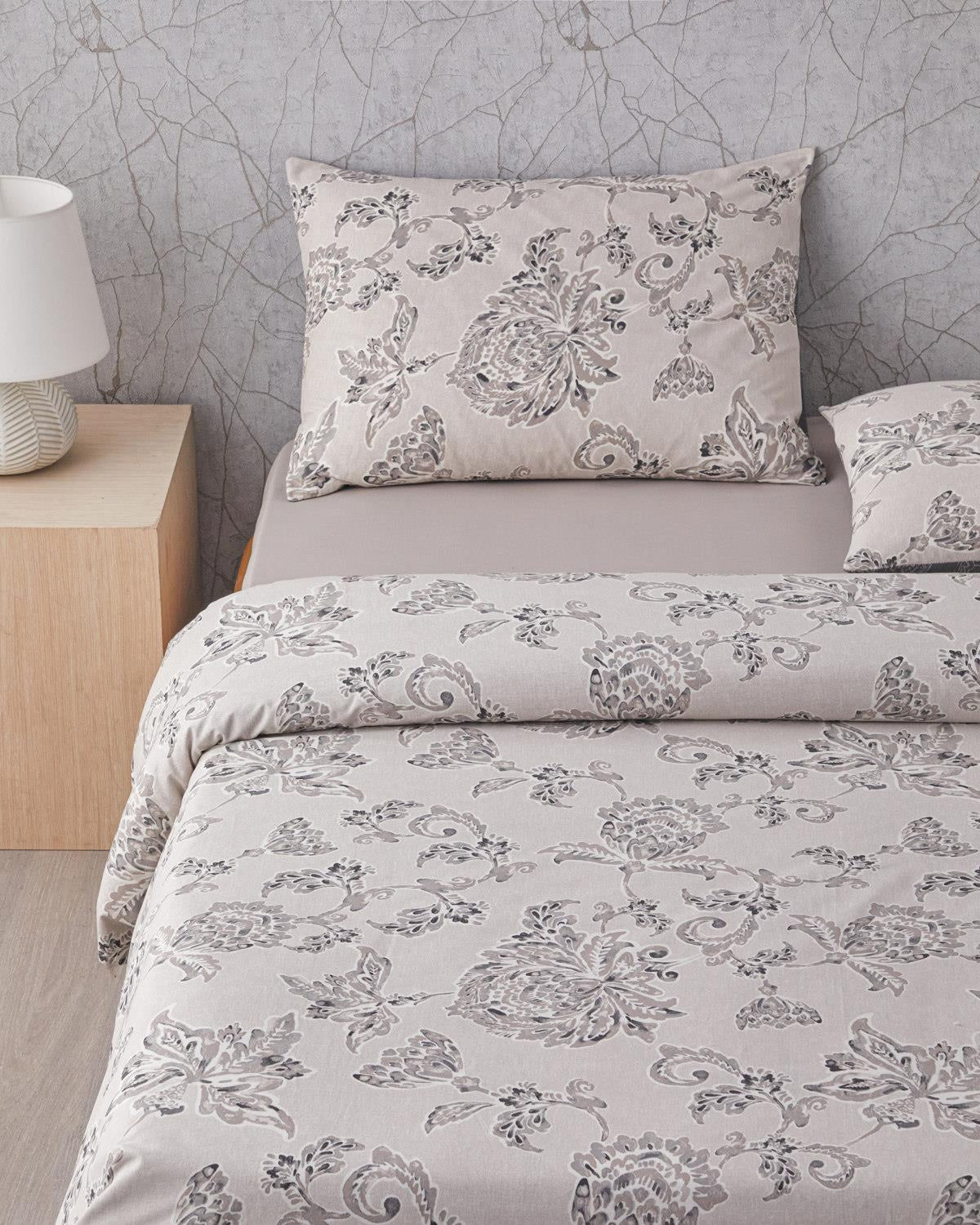 Ensemble housse de couette en coton de qualité professionnelle pour lit simple avec drap-housse beige