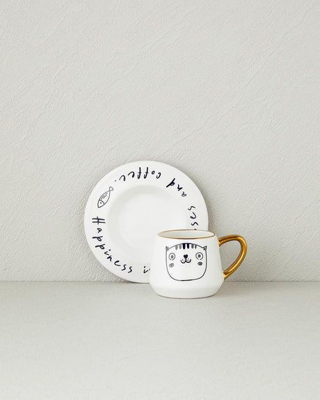 Professional Grade New Bone China Cute Cat Coffee Cup Set Black Gold